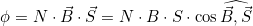 \[\phi=N\cdot\vec{B}\cdot\vec{S}=N\cdot{B}\cdot{S}\cdot\cos{\widehat{\vec{B},\vec{S}}}\]