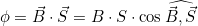 \[\phi=\vec{B}\cdot\vec{S}=B\cdot{S}\cdot\cos{\widehat{\vec{B},\vec{S}}}\]