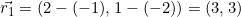 \vec {r_1}=(2-(-1), 1-(-2))=(3, 3)