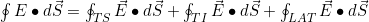 \oint{E}\bullet{d}\vec{S}=\oint_{TS}\vec{E}\bullet{d}\vec{S}+\oint_{TI}\vec{E}\bullet{d}\vec{S}+\oint_{LAT}\vec{E}\bullet{d}\vec S